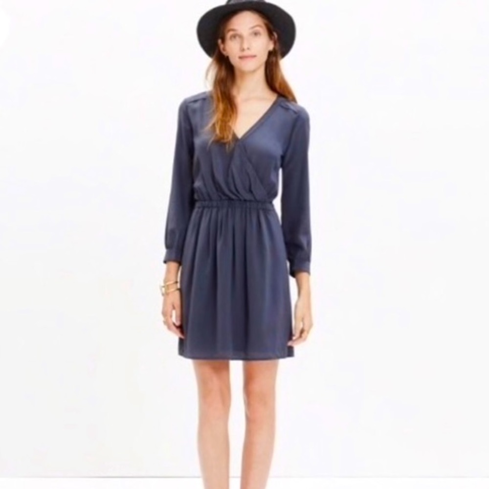MADEWELL silk wrap dress gray surplice neck